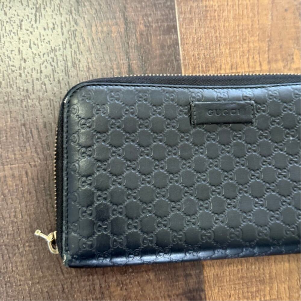 Gucci Guccissima Zip Around Wallet Black Leather GG Embossed Long Wallet - Picture 2 of 14